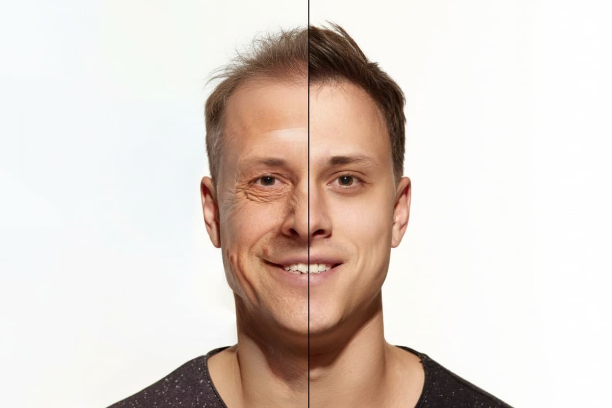 Man face before and after